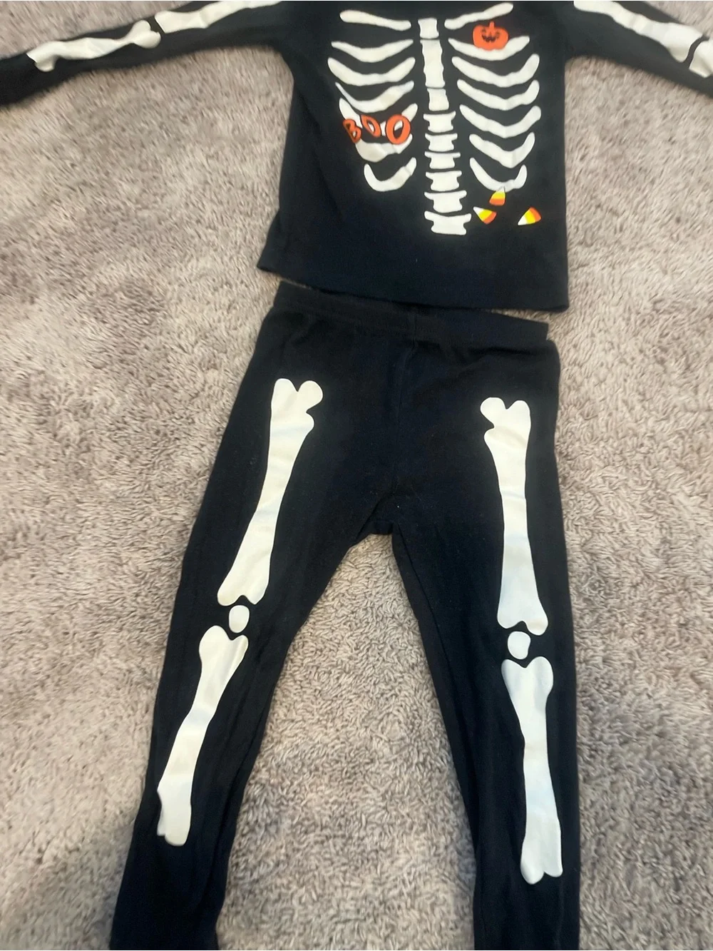 Kids Black Skeleton Costume Pajama Set with Halloween Graphics